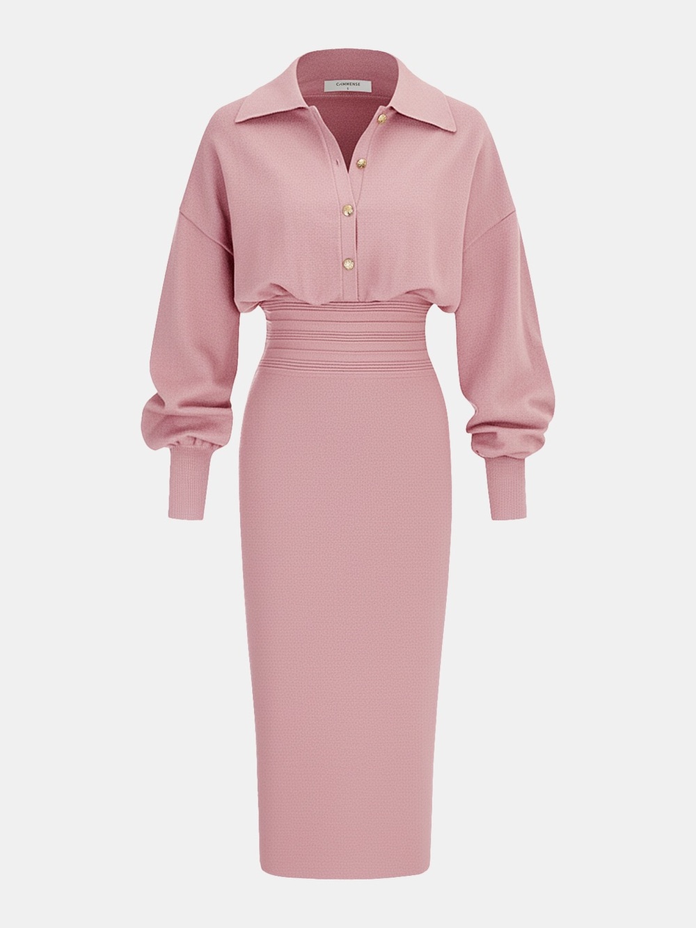 Commense Cinched Waist Knit Shirt Dress in Pink size Medium. New with tag